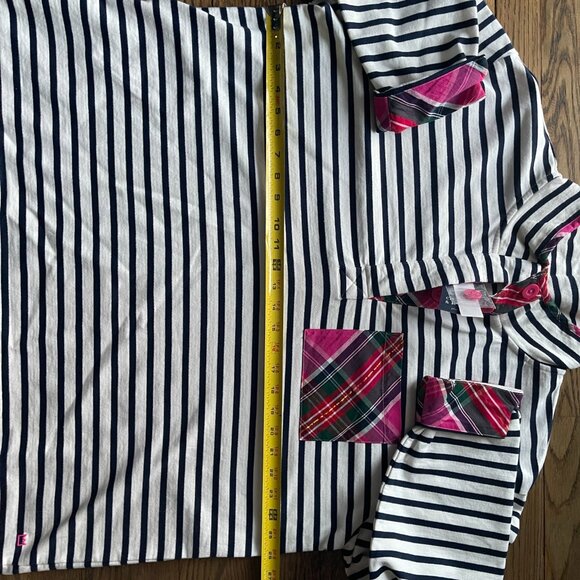 Crown & Ivy 2X Striped Funnel-Neck Pullover w/ Plaid Trim – Holiday Cozy - Picture 5 of 6